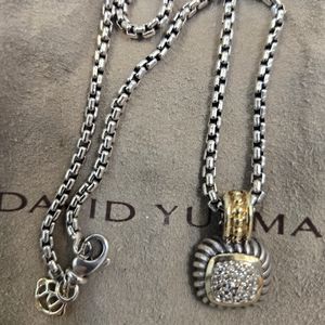 Beautiful David Yurman 18k Gold 925 Silver Albion Pave Diamond Pendant Necklace